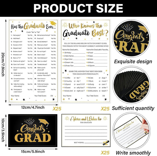 75Pcs 2026 Graduation Party Game Cards Grad Wishes & Advice Cards Who Knows The Graduate Best Cards Has The Grad Ever Game Cards Grad Season Celebration Party Decors Supplies for College High School