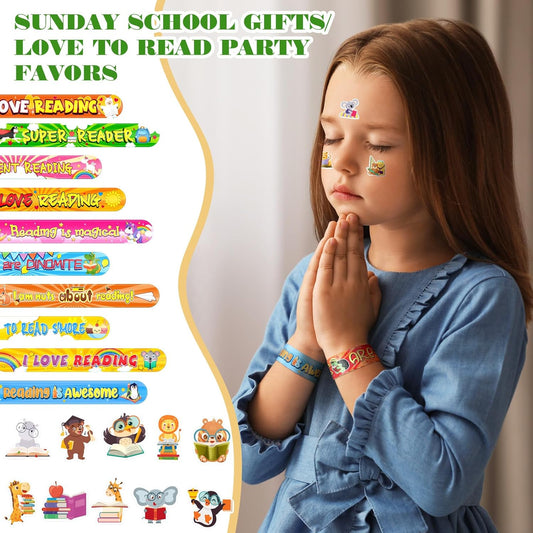 Sasylvia 320 Pcs Love to Read Slap Bracelets Party Favors for Bulk Include 120 Inspirational Read Bracelets with 200 Book Stickers for Rewards Awards Prize Gifts