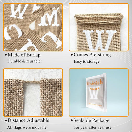 Uniwish Welcome Banner Sign Garland Wedding Baby Shower Classroom Party Decorations Vintage Rustic Burlap Hanging Bunting Home Décor