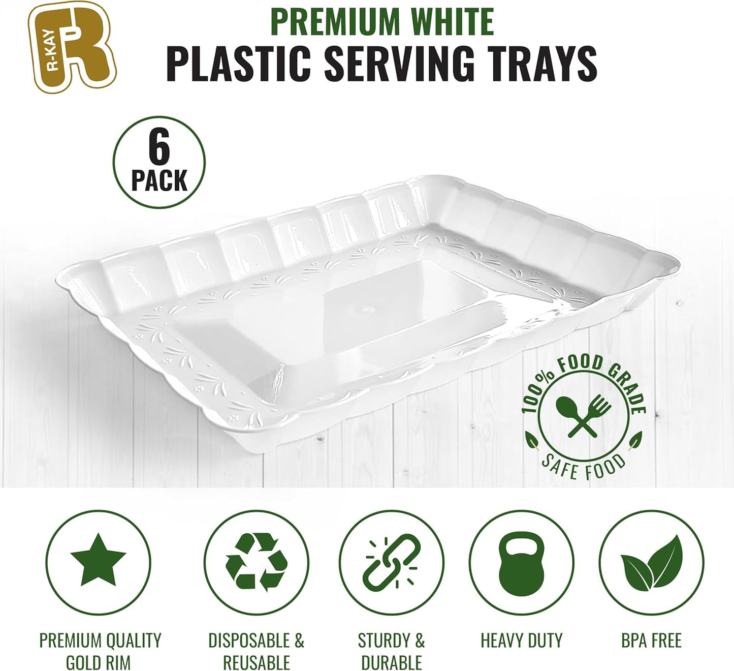 6 Pack Clear Plastic Serving Trays for Party, 9 x 13 Inch - Heavy Duty Plastic Trays for Food - Rectangular Party Serving Trays and Platters - Clear Disposable Trays