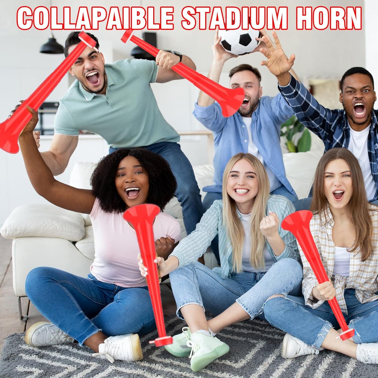 Denylo pro Collapsible Stadium Horn 24 Inch Vuvuzela Plastic Trumpet Horn Blue Blow Horn Loud Sound Soccer Horn Noisemakers for Sporting Events Graduation Party Supplies