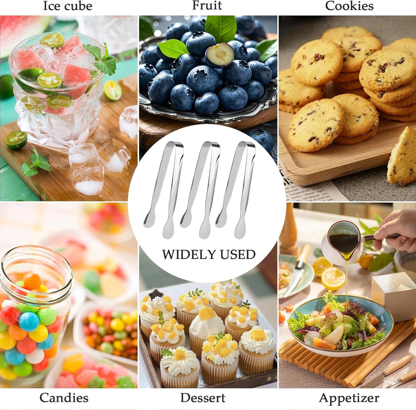 3 Pack Mini Serving Tongs, 4.3 inch Stainless Steel Sugar Tongs, Tiny Ice Tongs for Coffee Bar, Tea Party and Desserts Party