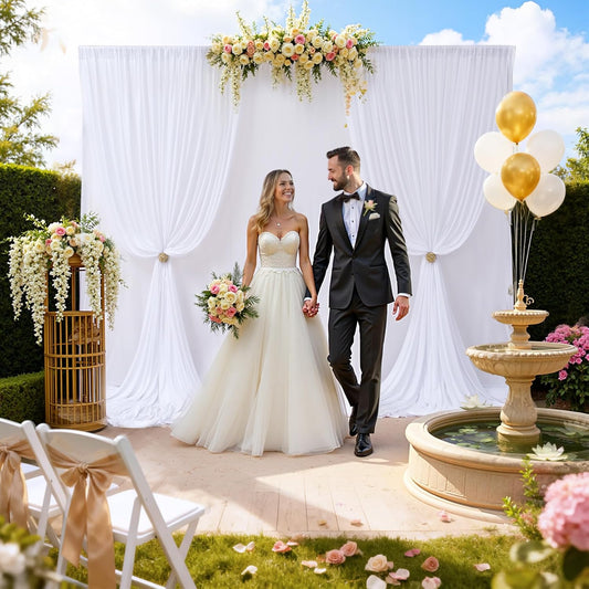 10×10ft White Backdrop Curtain for Weeding Parties, Wrinkle-Free Fabric Drape for Baby Shower, Birthday Party Decorations, Photography Photo Booth Background, Single Panel No Sewing, with Rod Pocket