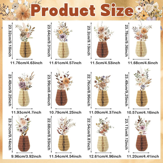 12 PCS Spring Boho Flower Honeycomb Centerpieces for Wildflower Party Table Decorations 3D Boho Floral Table Centerpieces Wildflower Tables Toppers for Wedding Birthday Baby Shower Party Home Decor