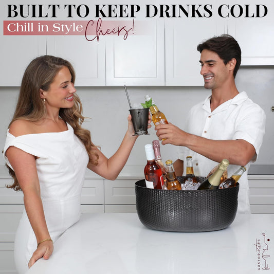 Gusto Nostro Large Beverage Tub for Parties - Metal Tub for Wine Bottles,Champagne,Beers - High Capacity Ice Bucket for Drinks - Extra Large Ice Buckets for Parties (22 qt) Outdoor Party Drink Bucket