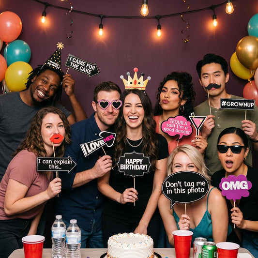 Funny Birthday Photo Booth Props - 47 Pieces - Funny Birthday Party Supplies for Him or Her - Photo Booth Decorations, Favors and Gifts