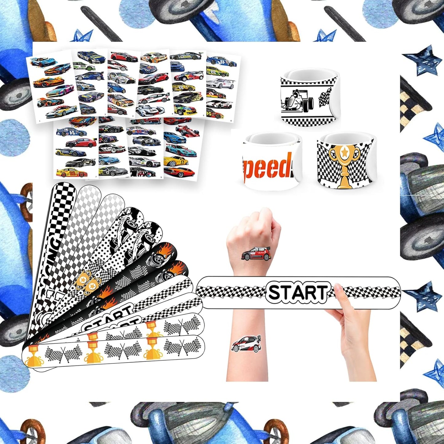 84PCS Engeering Vehicle Party Favors Set – 24pcs Slap Bracelets & 60pcs Temporary Tattoos with Construction Vehicle Designs, Engeering Theme Party Supplies for, Truck Decorations