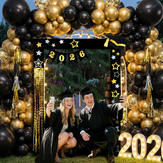 Cinnvoice 2026 Graduation Party Decoration 59 Inches Black and Gold Large Size Photo Props Booth Frame for High School College Grad Congrats Congratulation Picture Display Selfie Favors Backdrop