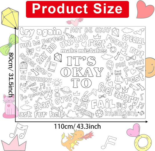 Positive Affirmations Coloring Poster for Kids Giant Huge Inspirational Coloring Tablecloth Large Positive Coloring Books Jumbo Coloring Banner for Classroom Home Birthday Party Supplies Favor