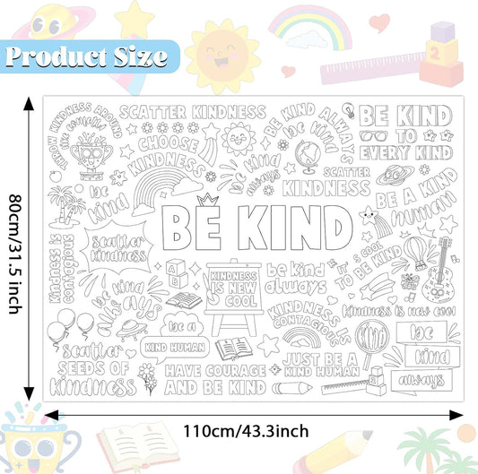 Be Kind Coloring Poster for Kids Giant Coloring Poster Large Positive Coloring Tablecloth Jumbo Coloring Books for Kids Classroom Home Birthday Party Supplies Favor