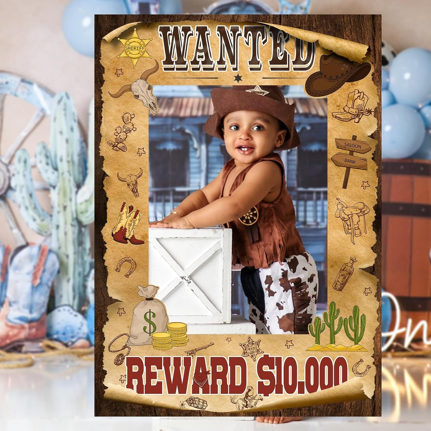 West Wanted Photo Booth Props Selfie Frames & 25 Pieces Western Photo Booth Props, Wild West Themed Party Decoration, West Cowboy Theme Party Supplies, Cowgirl Bachelorette Party