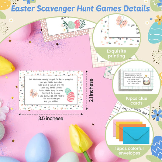 Scavenger Hunt Cards, Bunny Nature Hunt Game Clue Card for Adults Family, Spring Camping Party Games Supplies Activities Indoor - A02