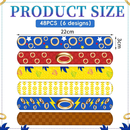 48 Pcs Game Theme Slap Bracelets Bulk, 6 Assorted Designs Snap Wristbands for Teens Party Favors, Birthday Goodie Bag Fillers, Classroom Prizes, Gift Exchange, Party Supplies