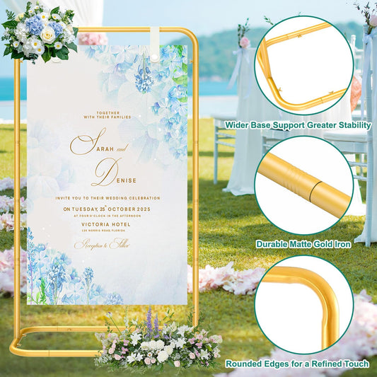 MsMk Wedding Welcome Sign Holder, 70”x31”x 20” Welcome Sign Stand with 4 Leather Sign Hanging Straps Adjustable Wedding Seating Charts Holder & Event Decor for Party, Baby Shower, Graduation Ceremony