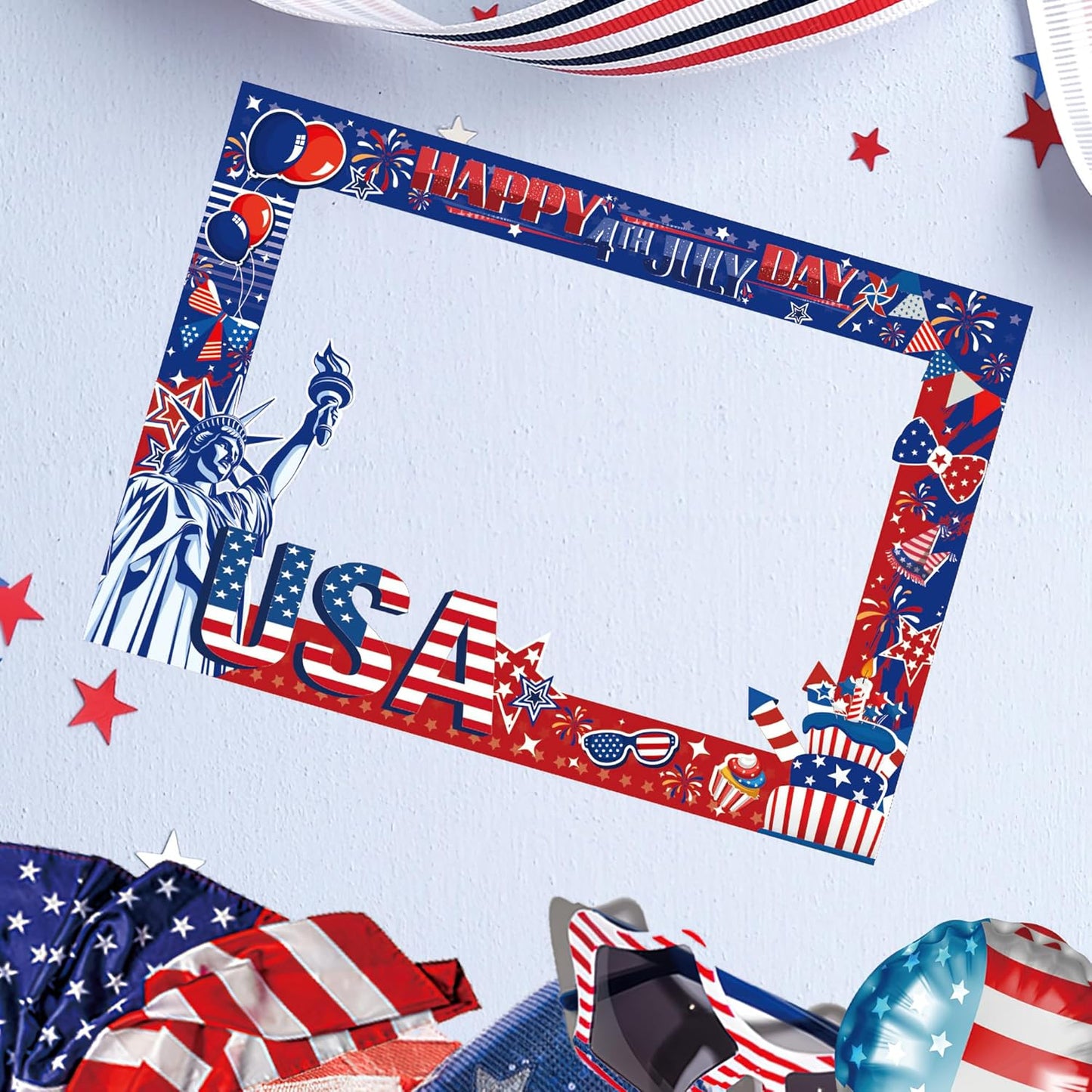 4th of July Independence Photo Booth Prop, Posing Selfie Supplies Funny Picture Decorations for Patriotic Memorial Themed Party Favor Masquerade Backdrop Decor Supplies