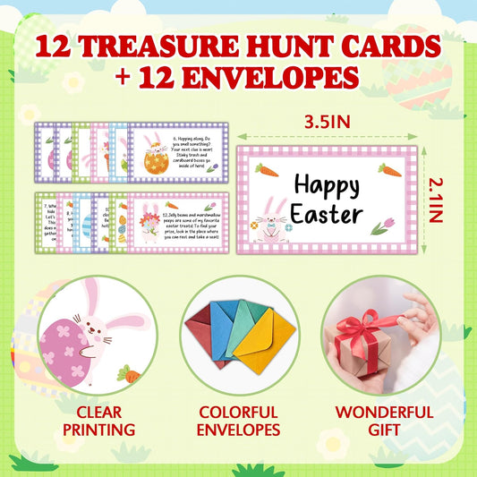 Easter Scavenger Hunt Clue Cards, Easter Party Games for Family Adults Friends, Game Cards for Sunday Holy Week Birthday Spring Camping Gathering, Easter Party Decorations, 02