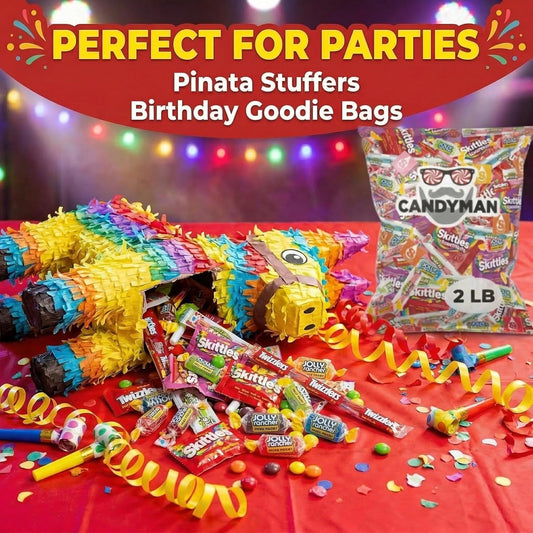 CANDYMAN Candy Variety Pack 2lbs, Gummy Sour Hard Candy Assortment Bulk Individually Wrapped, Pinata Stuffers Party Favors Basket Candy, Father's Day, Ship Cold