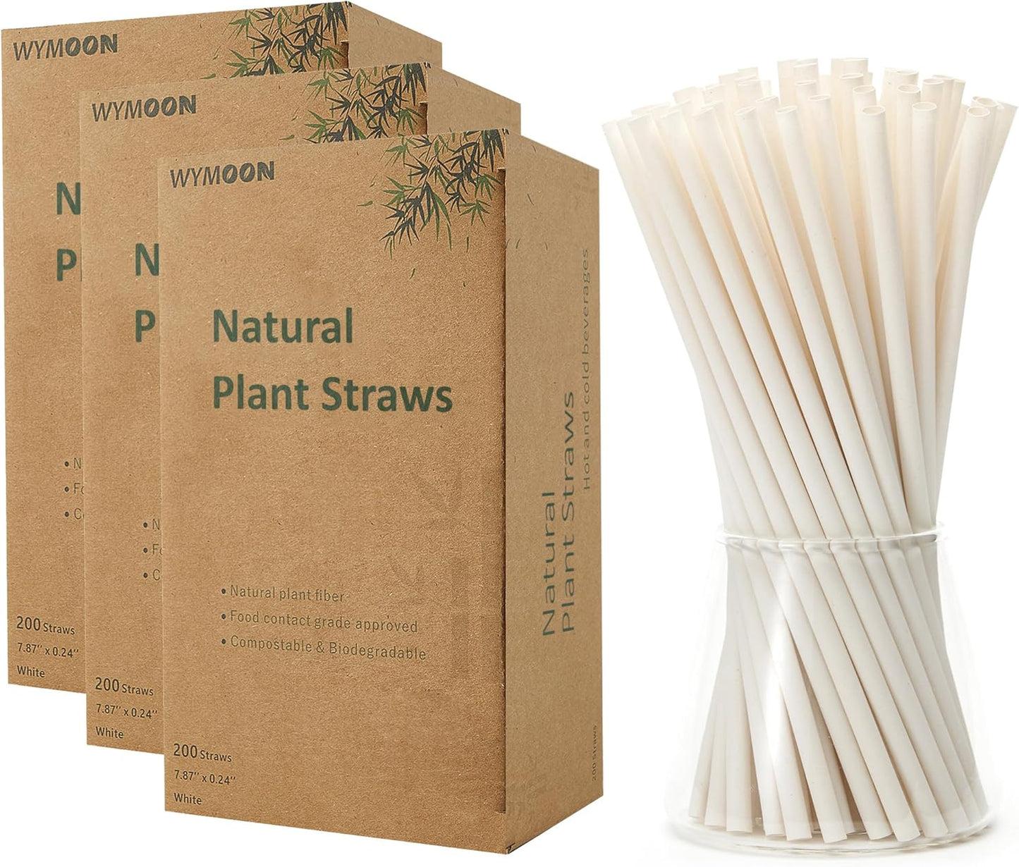 Biodegradable Straws made of Natural Plant | 200 PCS 7.8'' Compostable Eco-Friendly Drinking Straws Disposable | Durable for Hot & Cold Drinks