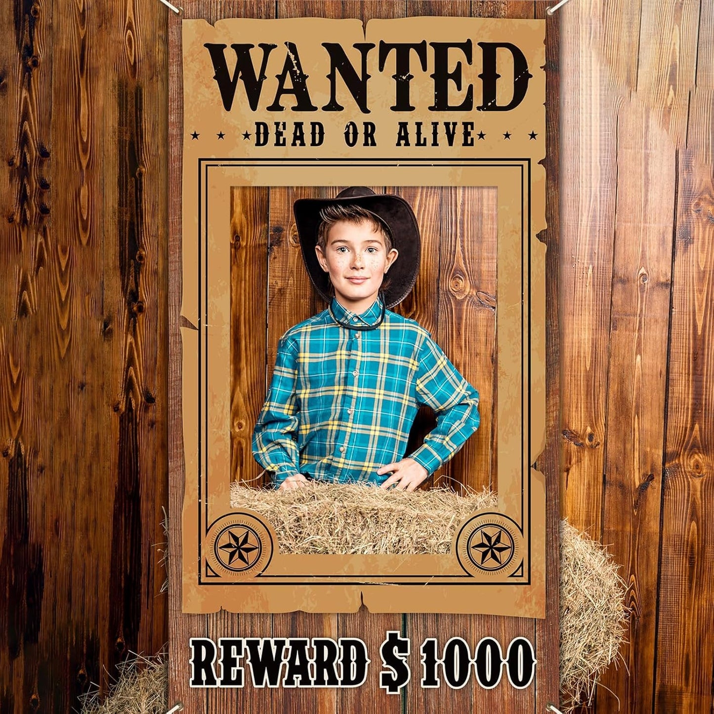 West Wanted Photo Booth Prop Selfie Frames Western Cowboy Party Decorations Rodeo Backdrop Photoshoot and Wanted Photo Booth for Wild Western Cowboy Cowgirl Rustic Party Supplies