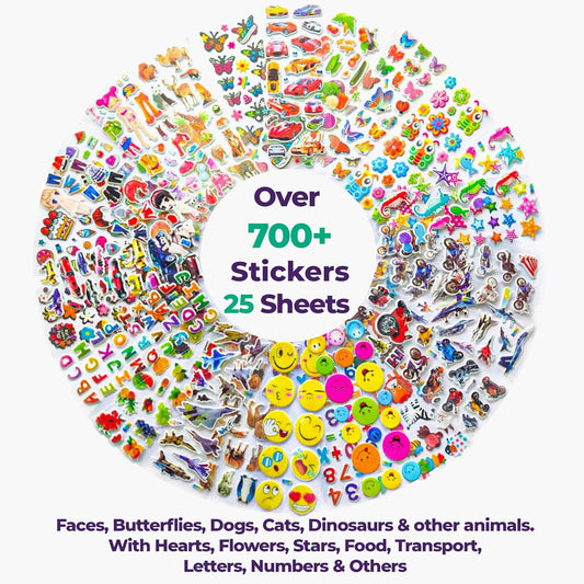 Puffy Stickers for Kids 45 Sheets - 3D Puffy Sheets - 1300+ Kids Stickers - Perfect for Party Bag Fillers, Sticker for Scrapbooking, Fun with Sticker of Cars, Letters, Numbers, Dinosaur, Stars & More