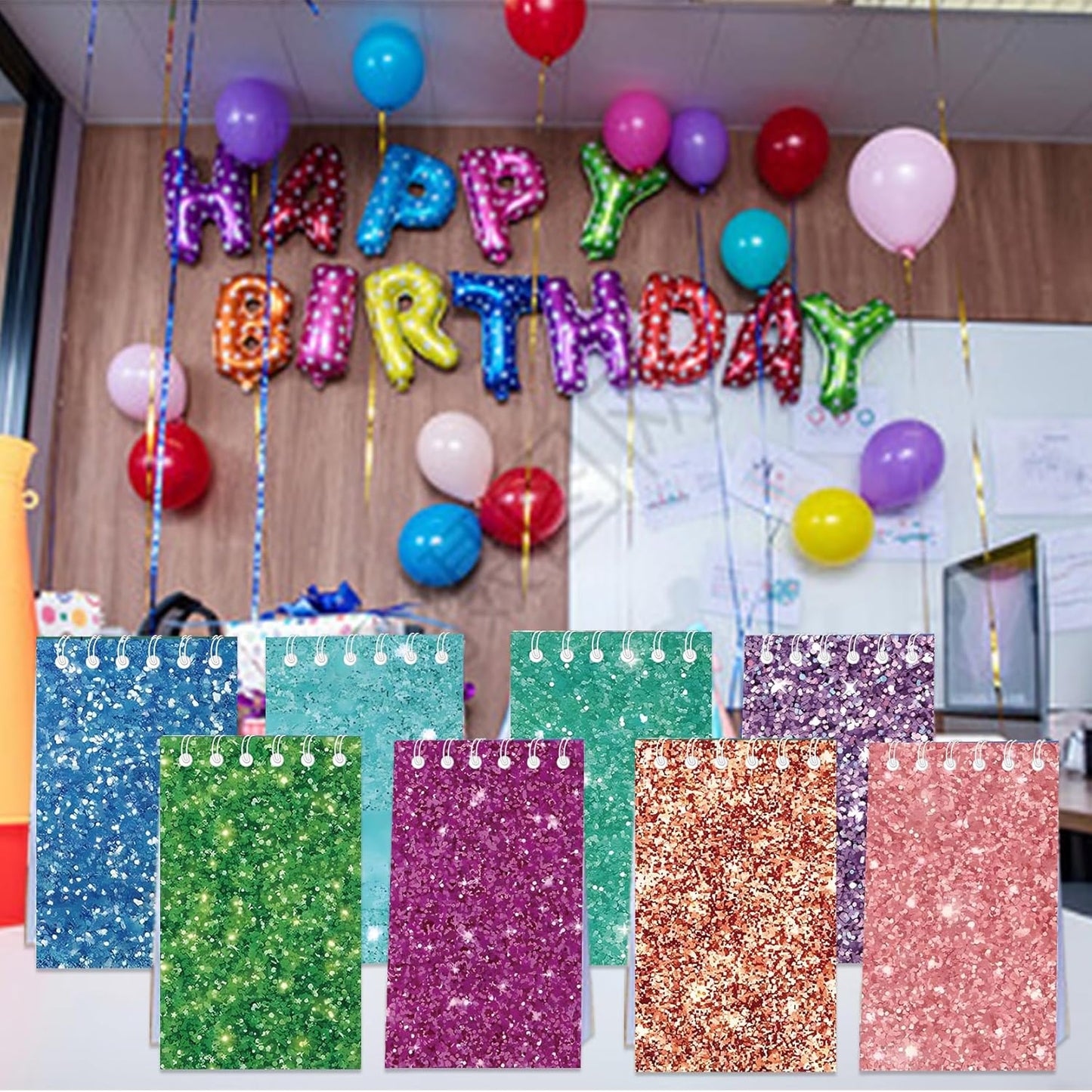 24Pcs Colorful Flash Theme Mini Notebooks Birthday Party Supplies Favors Goodie Bag Stuffers Glitter Colorful Little Pocket NotePads Gift Rewards Supplies for Party 8 Styles 25 Pages Each