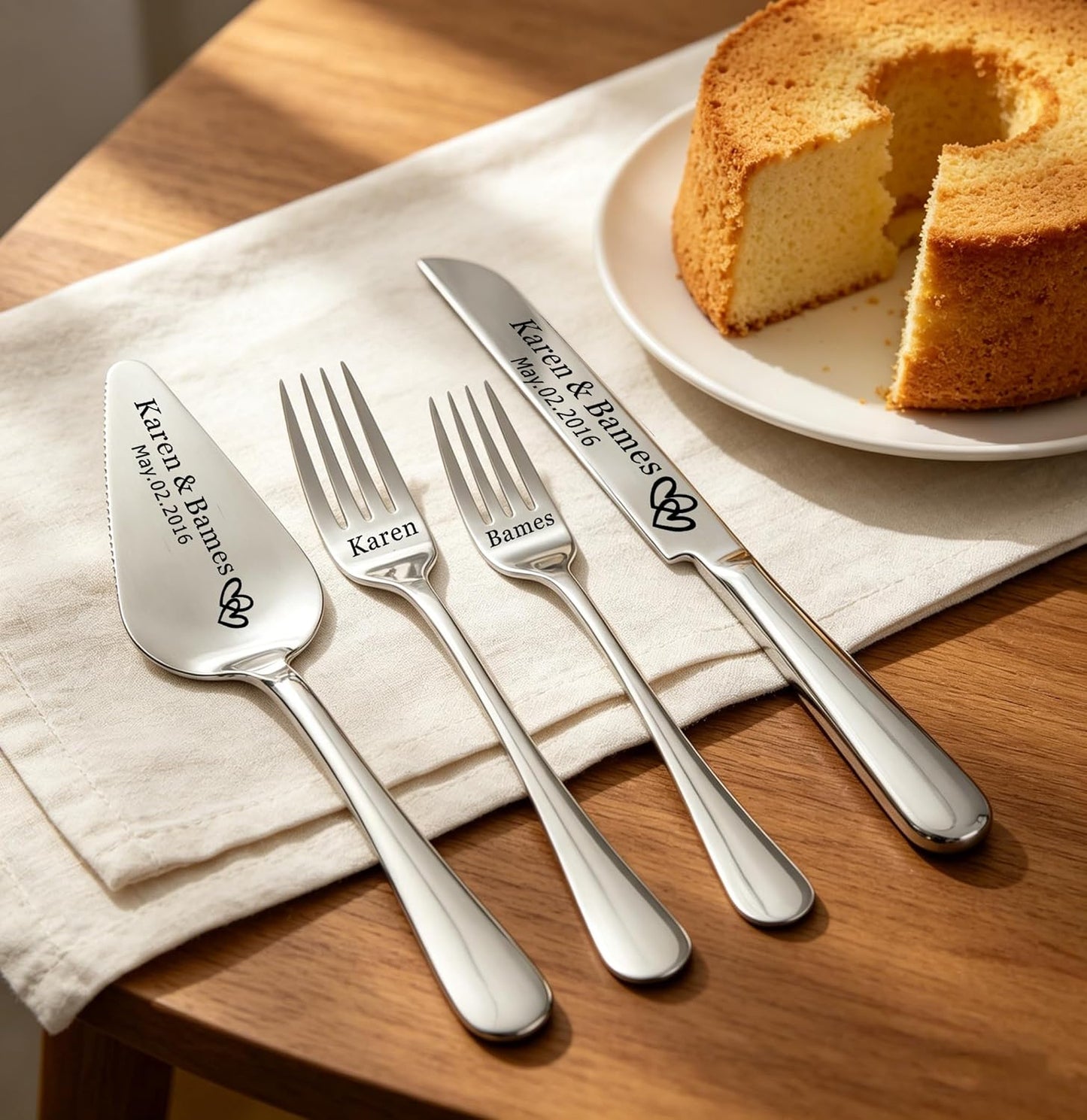 Personalized Wedding Cake Knife and Server Set, Custom Cake Cutting Set for Wedding, Silver Cake Knife Set Stainless Steel, Customized Gifts for Weddings, Engagements, Anniversaries, Birthday(Silver)