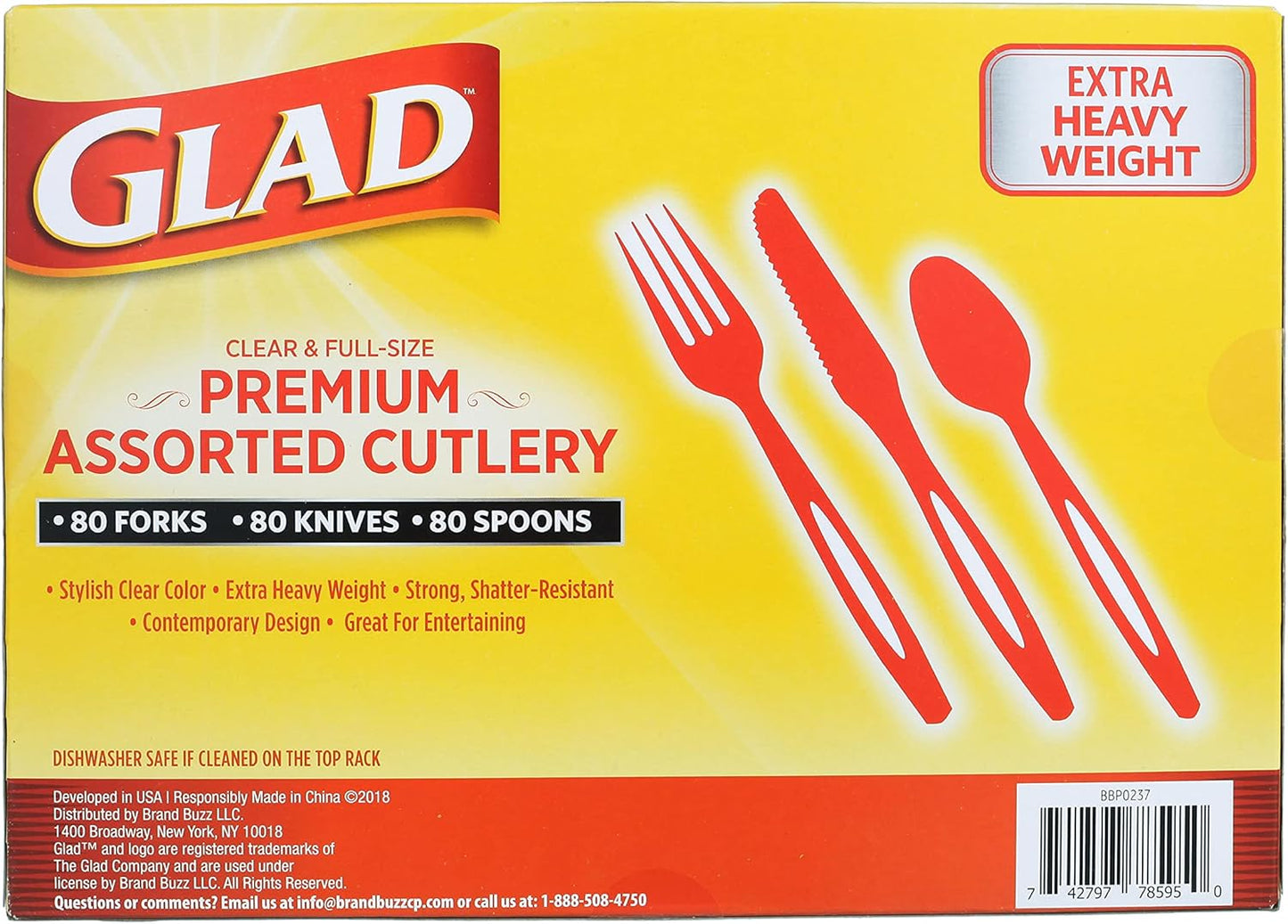 Glad Clear Disposable Cutlery Set with Heavy Duty Plastic Forks, Knives, and Spoons, Reusable Dishwasher Safe Plastic Utensils for Parties and Everyday Use, 240 Count
