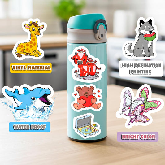 100 PCS Water Bottle Stickers for Kids Waterproof Cute Stickers for Water Bottles No Duplicates Animal Stickers for Kids Laptop, Water Bottle, Party Favor & Classroom Reward