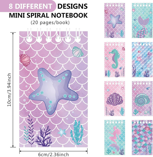 Dianelhall 24 Pcs Mini Mermaid Notebooks Bulk for Mermaid Party Favors Small Ocean Animal Notepads Under The Sea Birthday Party Supplies Student School Office Gifts Goodie Bag Stuffers