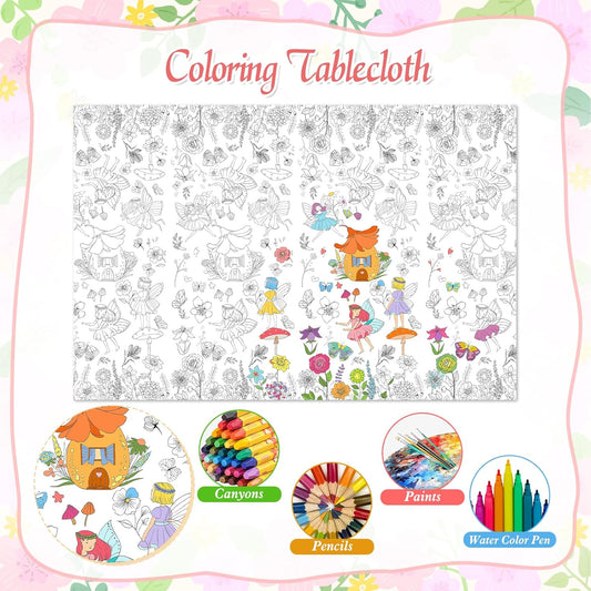 PHOGARY Giant Flowers Butterfly Coloring Poster Coloring Tablecloth for Kids, 47x71inch Colouring Table Cover Jumbo Coloring Tablecloth for Birthday Party Crafts Gift Art Coloring Educational, White