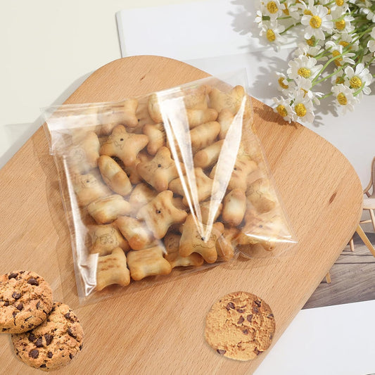 SUREHOME Cookie Bags Cellophane Clear Individual Treat for Cookies, 5x6 Inch Gift Giving Packaging, 100PCS Plastic Self Adhesive Wrappers Candy Bag