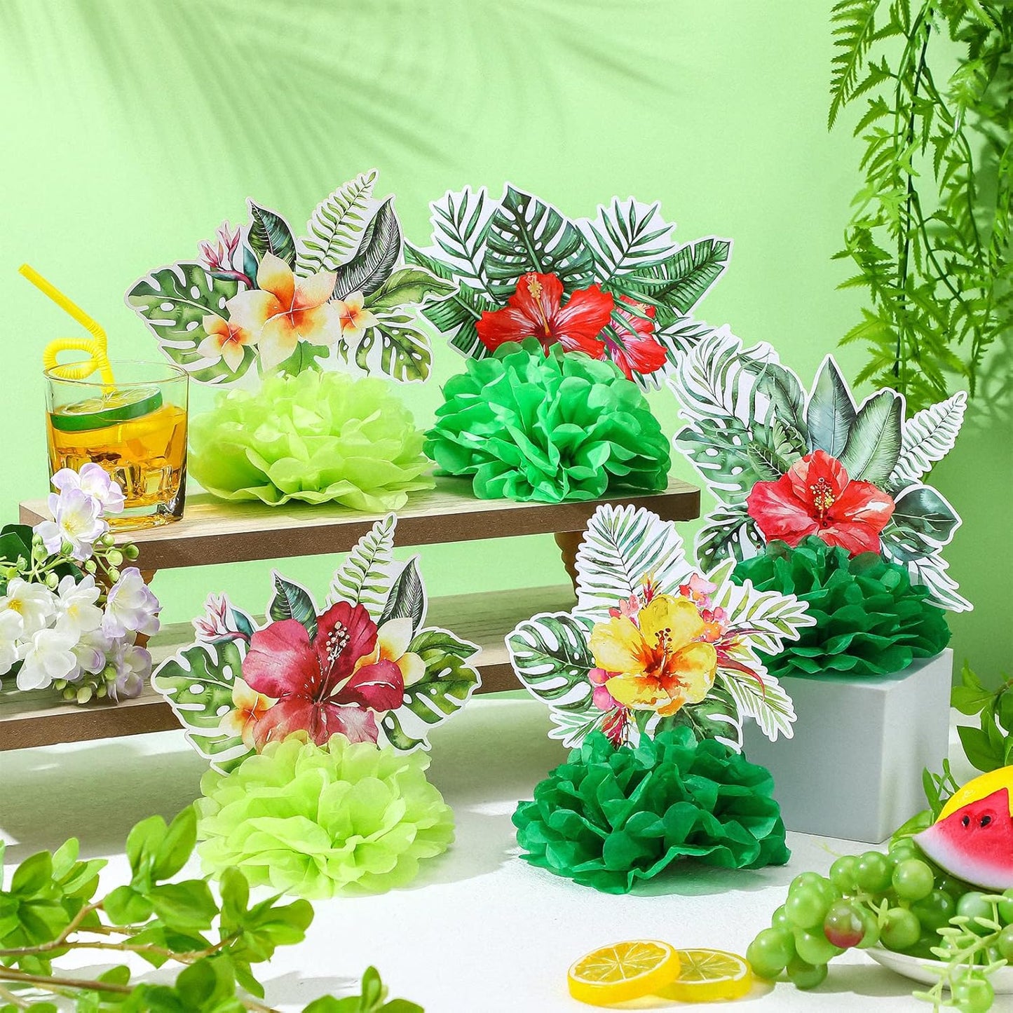 Hotop 9 Pcs Hawaii Luau Party Decorations Honeycomb Centerpieces, Aloha Tropical Theme Table Decorations Tiki Centerpieces for Hawaii Luau Table Decor Tiki Tropical Centerpiece Party Supplies