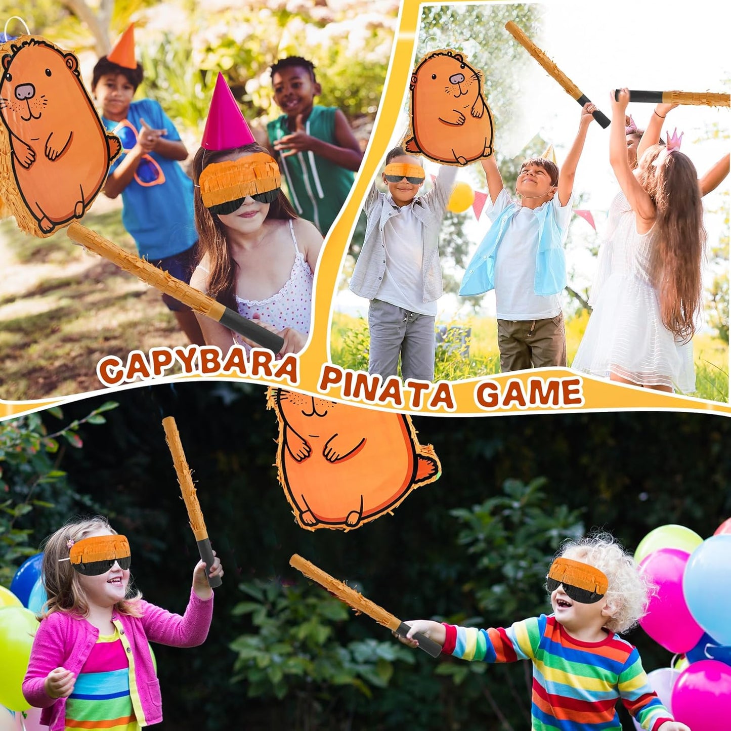 15 x 12 x 2.8 Inch Capybara Pinata Set with Cute Capybara Animal Pinata Stick Blindfold Confetti for Adults Kids Birthday Animal Party Game Supplies Favors