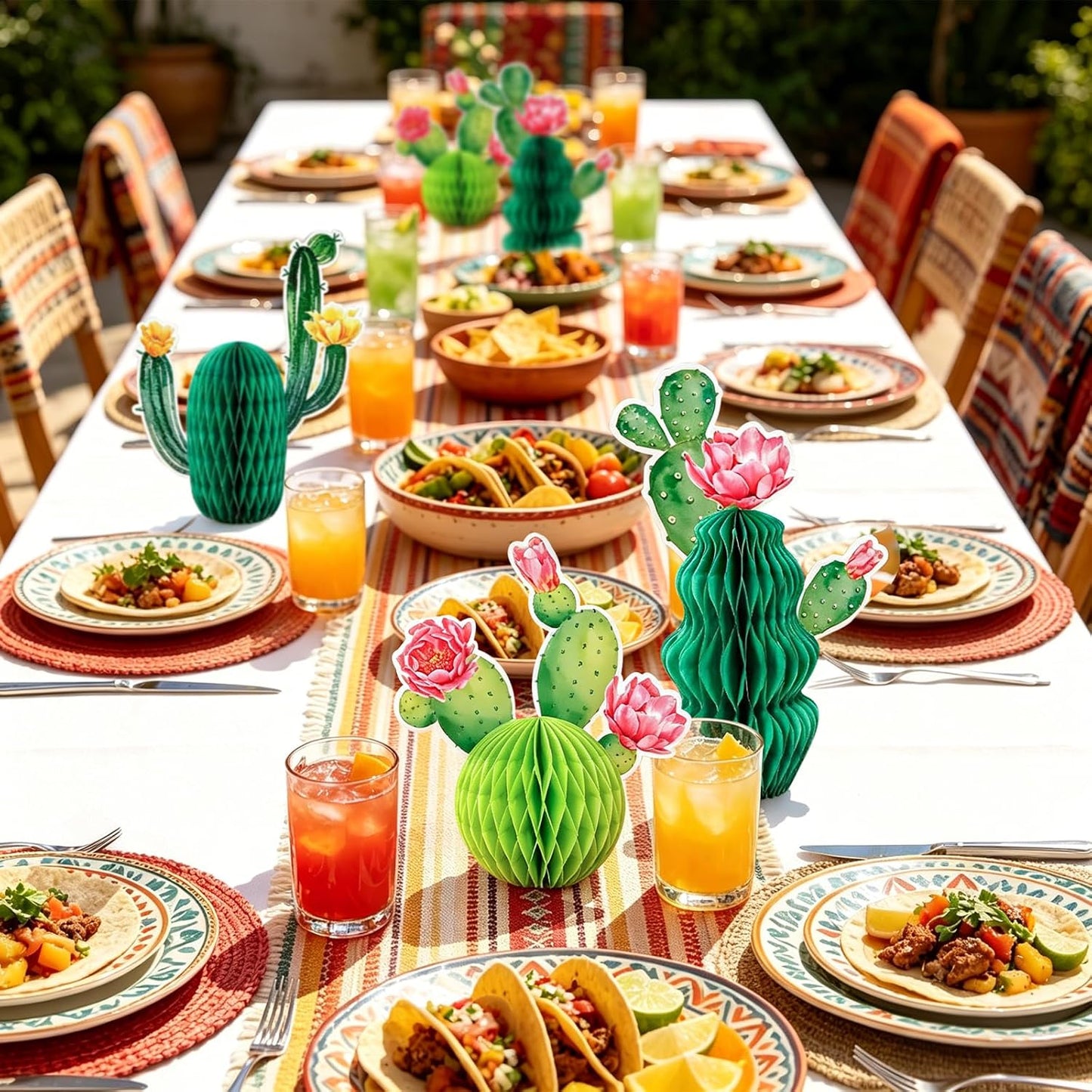 Whaline 6Pcs Cactus Honeycomb Table Centerpieces Pink Yellow Blooming Cactus Decorations for Hawaiian Luau Mexican Fiesta Cinco De Mayo Birthday Baby Shower Party Supplies, 3 Designs