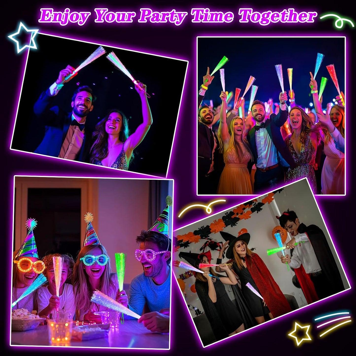 TURNMEON 30 Pcs Colorful Glow Fiber Wands,Toys Glow Sticks Bulk Party Pack for Adults,Glow in the Dark Party Supplies for Patriotic,football ,Wedding, Birthday,Classroom,Concert,Pool carnival
