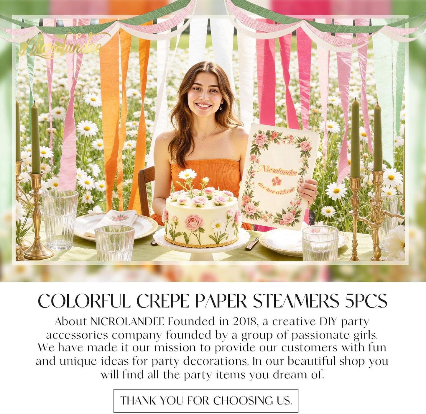 NICROLANDEE 5 Rolls Pastel Crepe Paper Streamers Backdrop Decorations for Easter Decorations, Birthday, Wedding, Garden Party, Bridal Shower, Baby Shower, Spring Home Decor