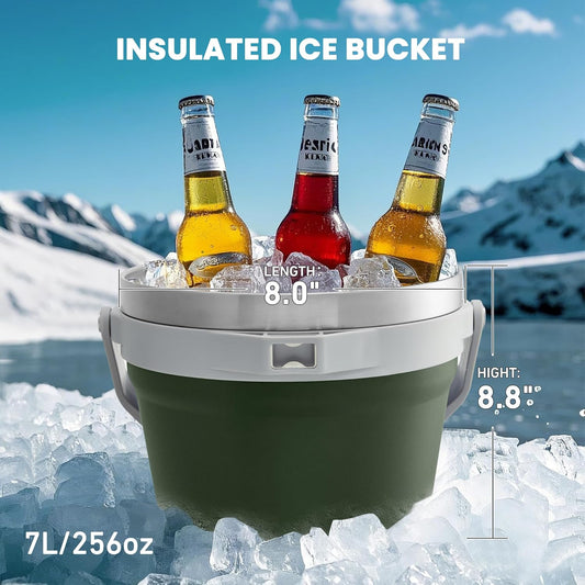 COKTIK 7L Vacuum Insulated Ice Bucket with Lid and Scoop& Tongs,Large capacity Stainless Steel Beverage Bucket for Cocktail, Champagne, Wine, Beer,Large Parties(Milk White Suit)