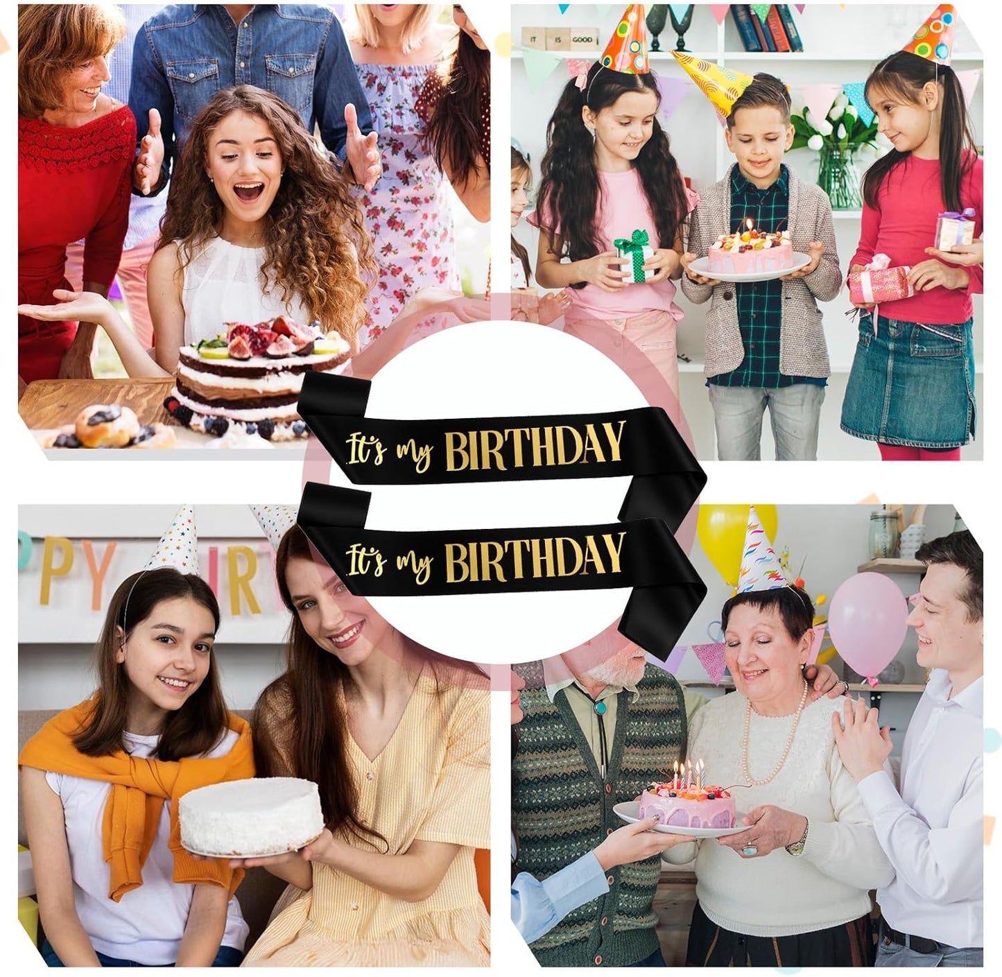 It's My Birthday Sash 2 Packs Birthday Sash for Women Black and Blakc Happy Birthday-Sash for Women Men Birthday-Party Gifts