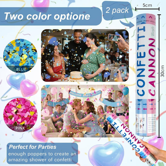 2 Pack Gender Reveal Confetti Cannon, 12 in Pink Square shaped Paper Party Poppers Cannons, Confetti Poppers For Baby Girl Gender Reveal Baby Showers (Square, Pink)