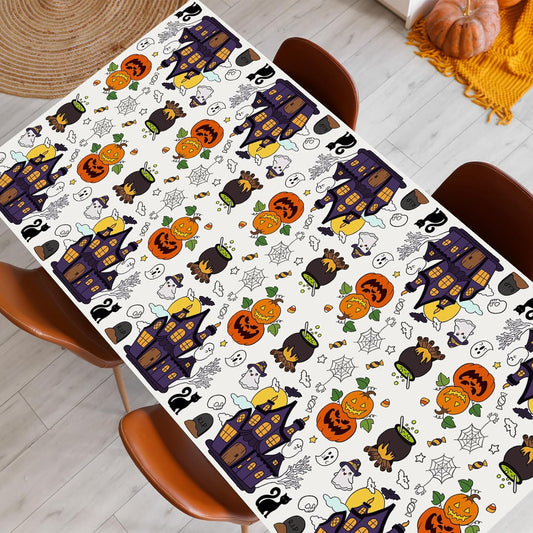 1 Piece Giant Halloween Coloring Tablecloth Disposable for Kids, Paper Coloring Poster Table Cover with Ghost Pumpkin for Children Classroom Crafts.
