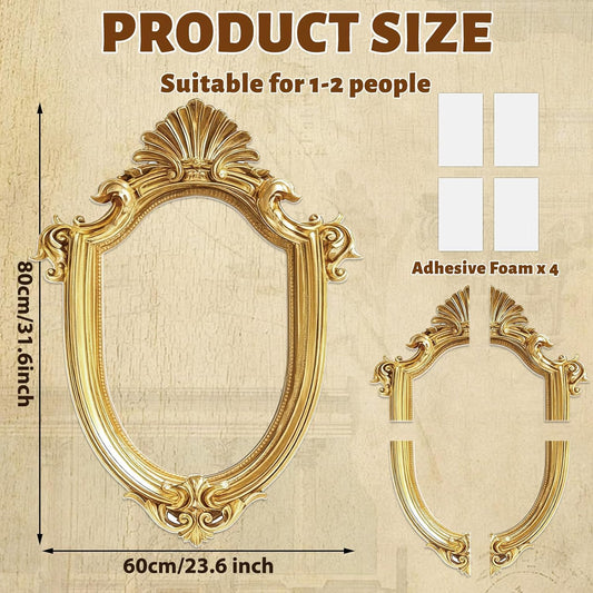 32 x 24 Inch Large Vintage Photo Props Gold Foam Board Wonderland Party Supplies Gold Vintage Friends Photo Round Frame Golden Picture Frame for Wedding Birthday Bridal Baby Shower Party Decoration