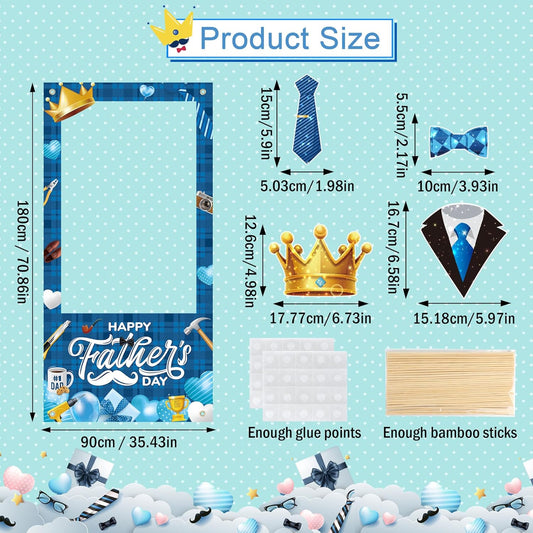 30Pcs Father's Day Photo Booth Props & Selfie Frame Set, Best Dad Super Dad Party Photo Props with 1Pc Selfie Banner for Father's Day Decoration Birthday Party Supplies Gifts