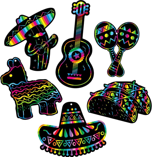 Fancy Land Mexican Fiesta Scratch Cards Cinco De Mayo DIY Colorful Art Craft Kits for Kids Party Decoration Favors 24Pcs