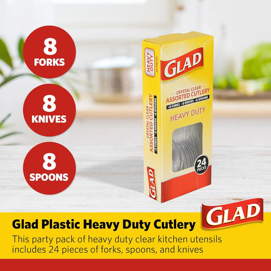 Glad Clear Disposable Cutlery Set with Heavy Duty Plastic Forks, Knives, and Spoons, Reusable Dishwasher Safe Plastic Utensils for Parties and Everyday Use, 240 Count