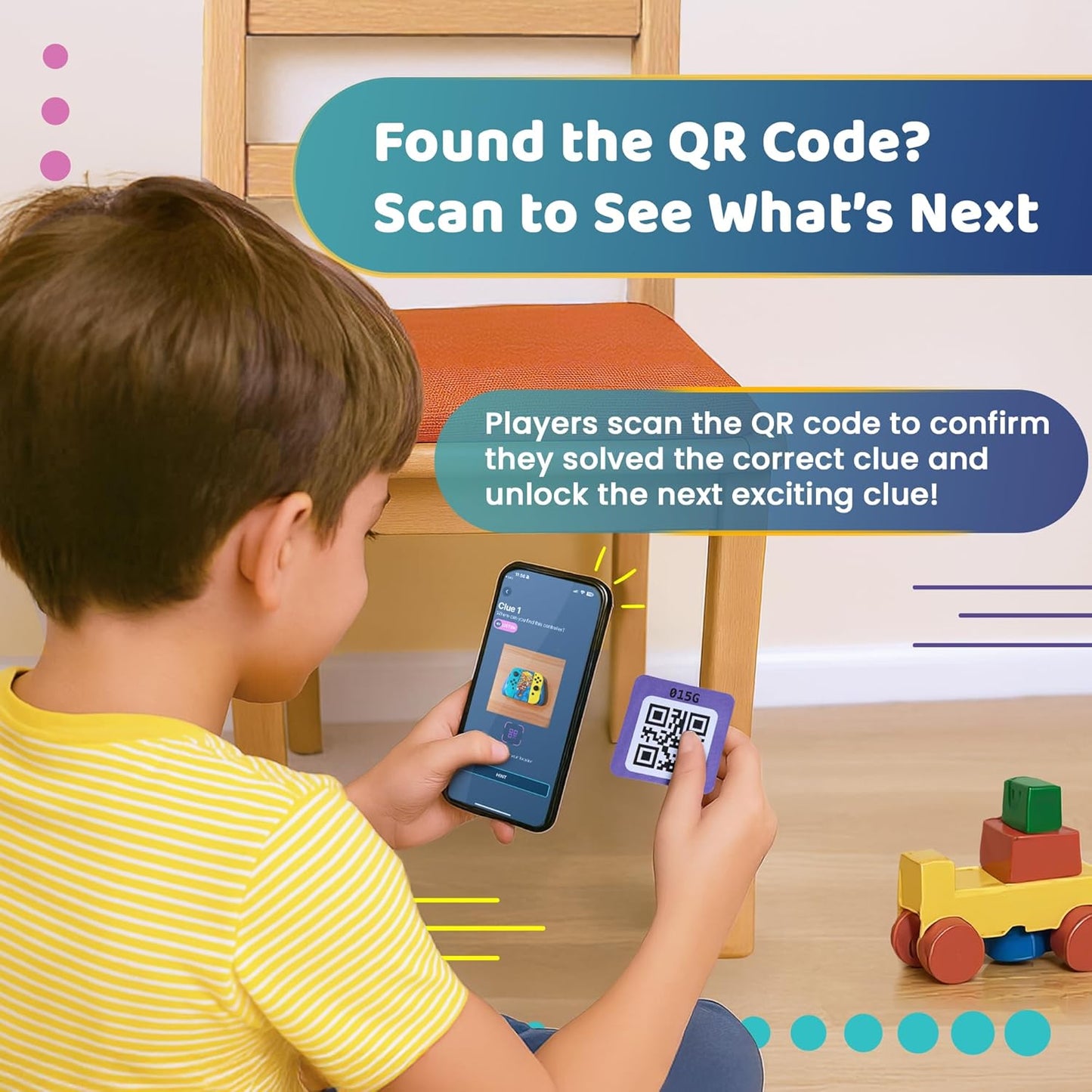 QR Hunter | QR Code Tile Sticker Pack | Includes 5 Treasure Hunt Game Tiles for All Ages | Custom Scavenger Hunts and QR Code Adventure | Free iOS and Android Compatible App Included | Made in the USA