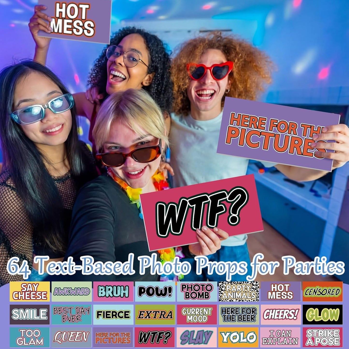 AceOrbit 64 Designs Funny Photo Booth Prop for All Occasion Double Sided 11x5.5'' Photobooth Props Sign Decor DIY Waterproof Selfie Sign for Wedding Graduate Birthday Party Supplies(Classic Style)