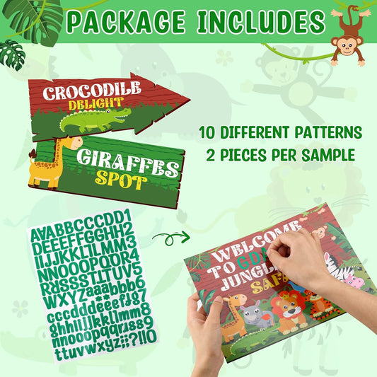 20 Pieces Safari Party Sign Welcome to Jungle Safari Theme Party Decorations Wild Animal Directional Signs for Classroom Zoo Wild Animal Birthday Decoration Supplies