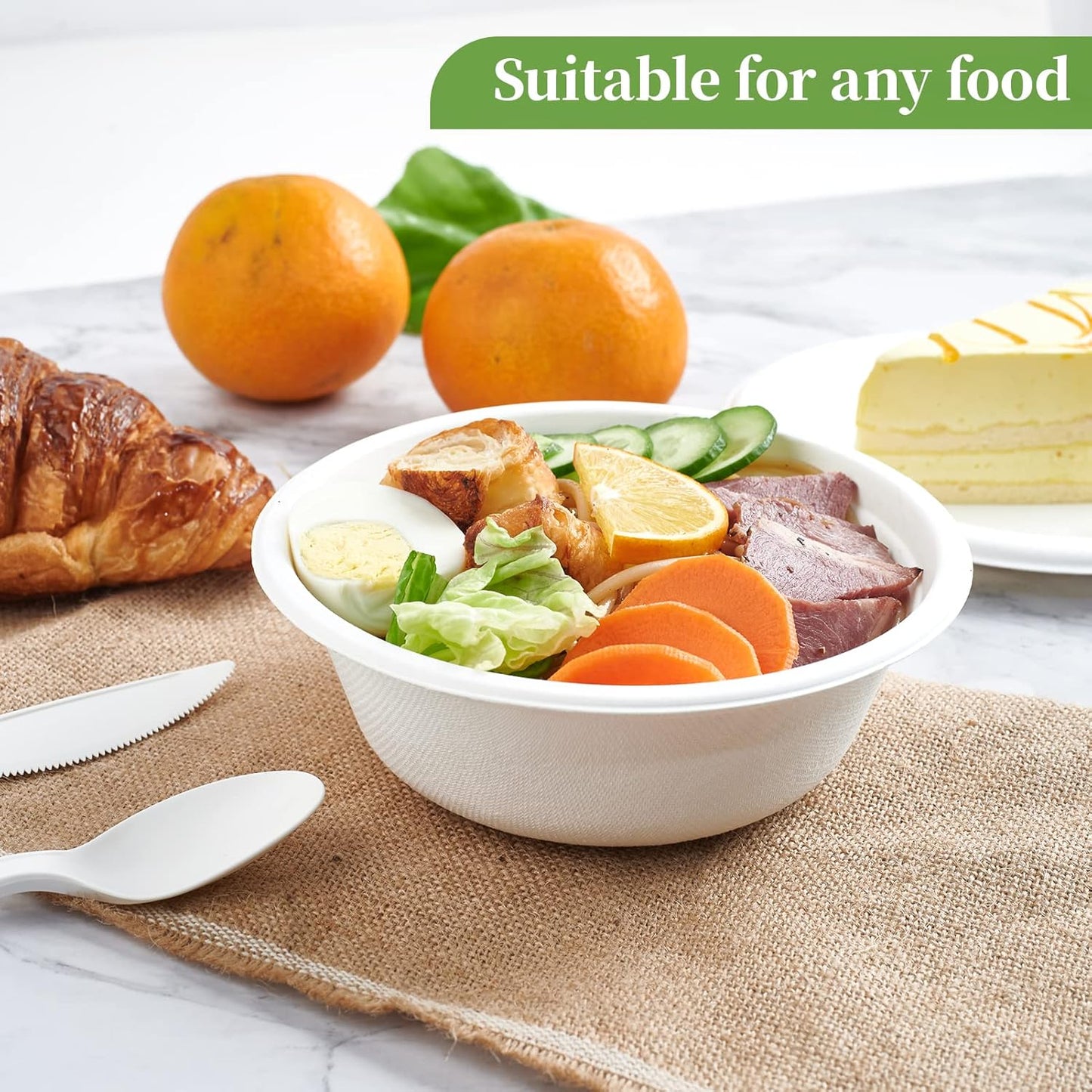 ECOLipak 150 Pack 12 oz Paper Bowls Disposable, Heavy-Duty Biodegradable Compostable Bowls Made of Natural Sugarcane Bagasse, Suitable for Salad, Dessert, Milk, Cereals
