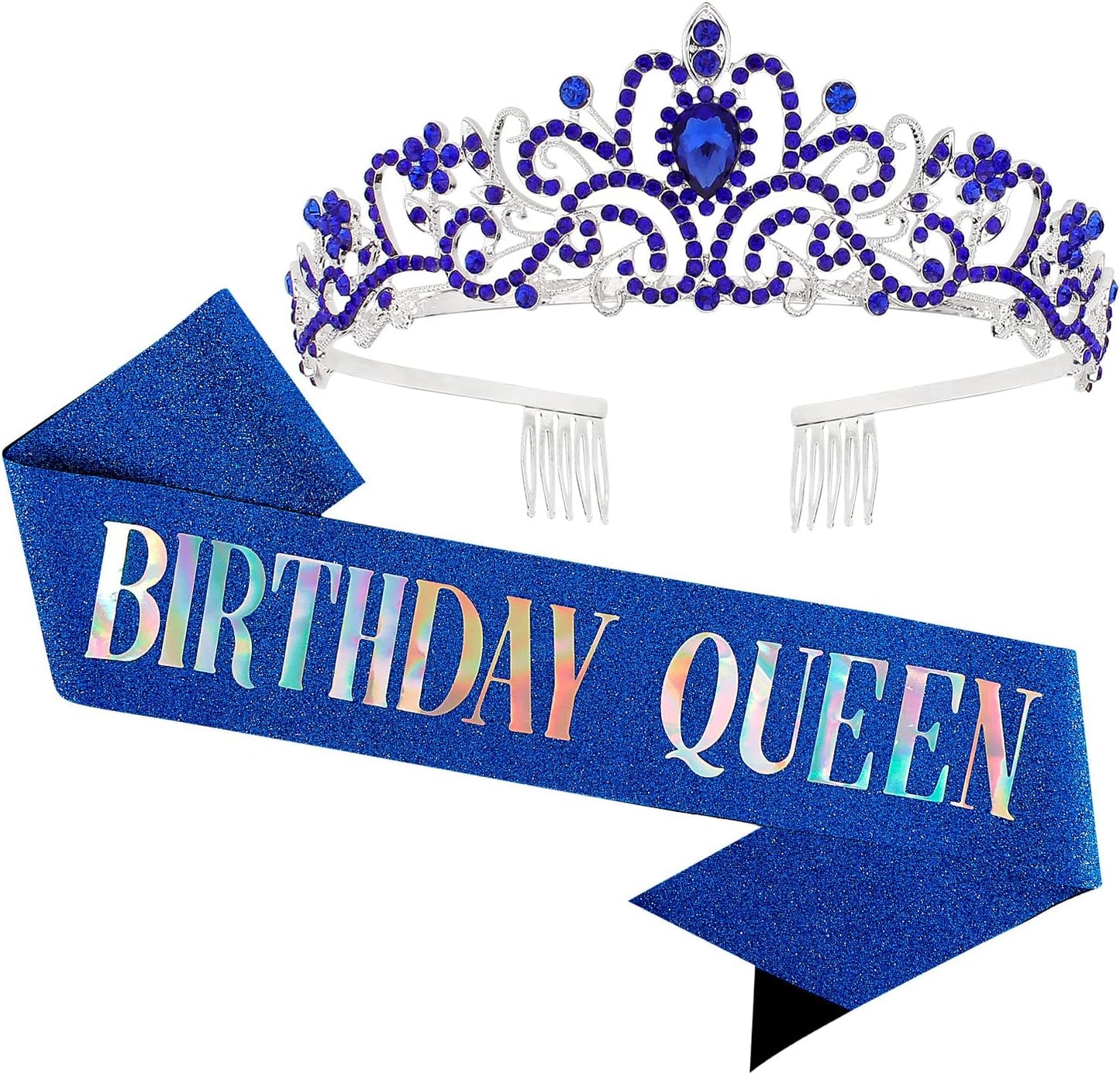 Happy Birthday Queen Tiara Crowns for Women, Red Sash, Party Favors Supplies Gift, 30th Decorations, Stuff Accessories