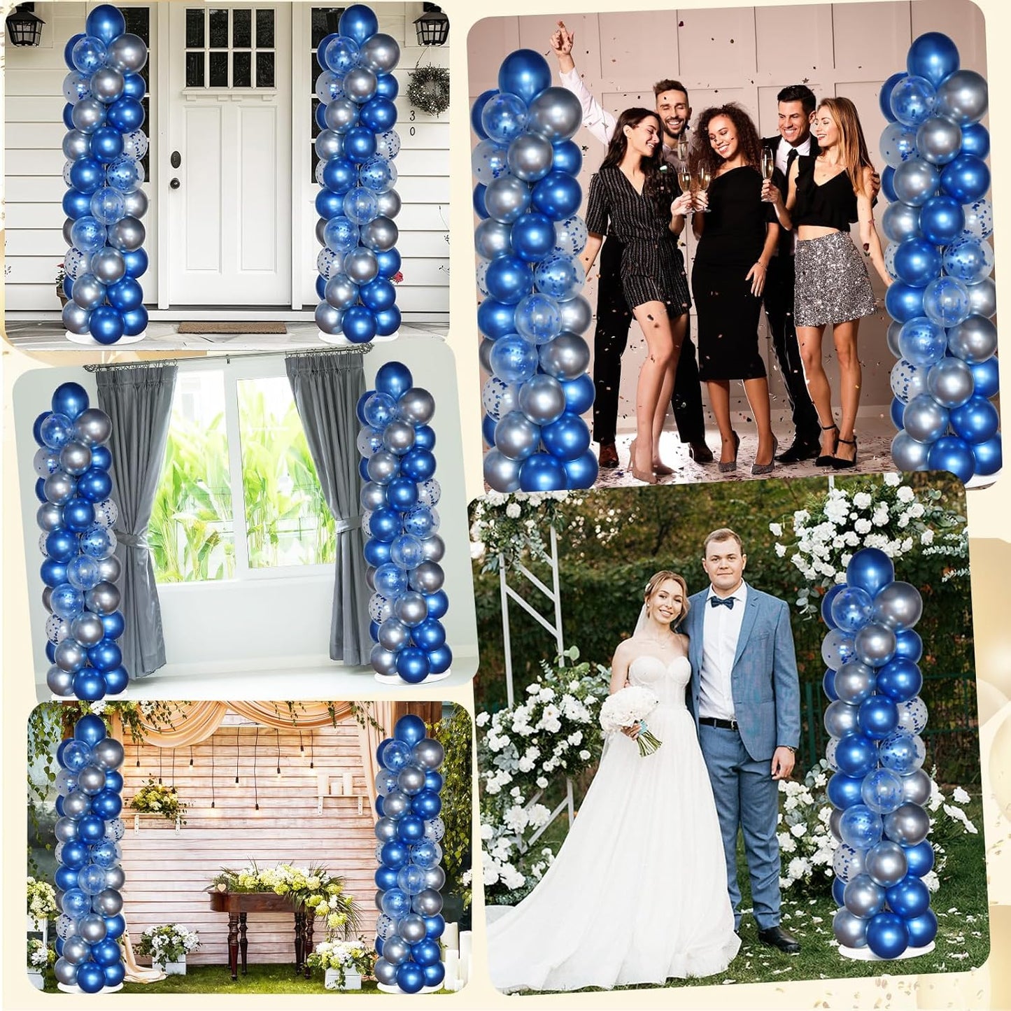 2 Sets Balloon Column Stand Kit with 100 Balloons Adjustable Balloon Tower Stand with Bases for Floor Balloons Column Kit for 2026 Graduation Birthday Appreciation Party Decor Navy Blue and Silver
